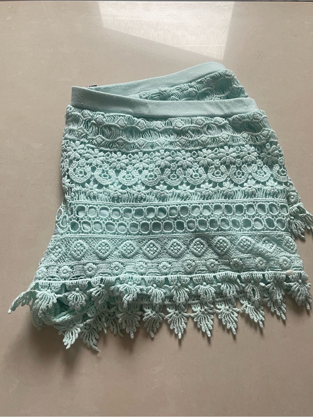 Mint Green Crochet Fringe Shorts Size L